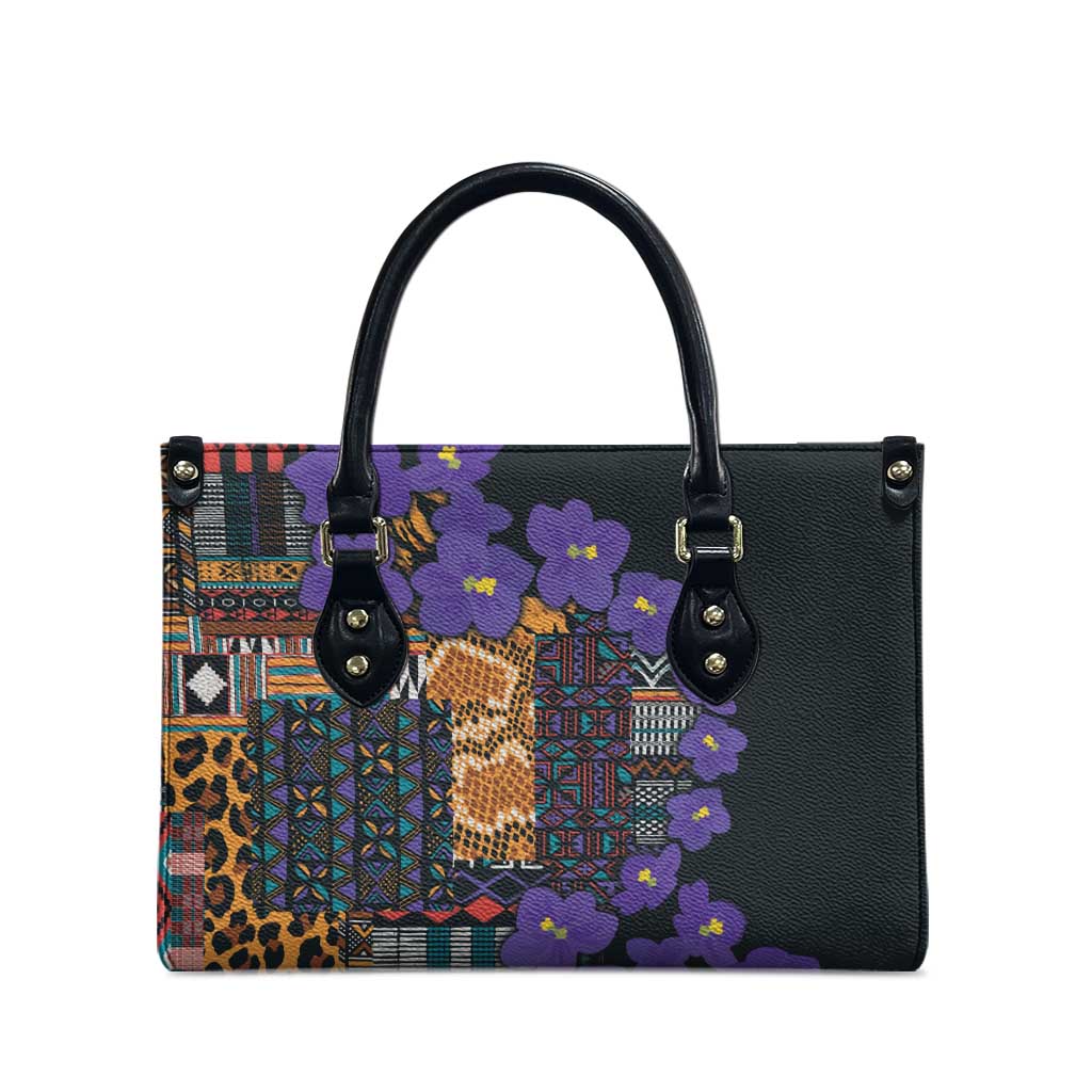 Africa Violets Flowers Leather Bag Mix Native Tribal Pattern