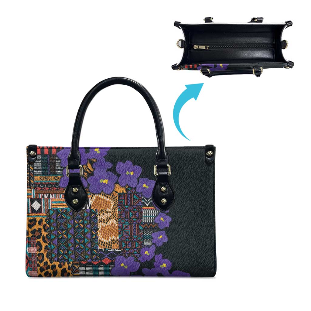 Africa Violets Flowers Leather Bag Mix Native Tribal Pattern