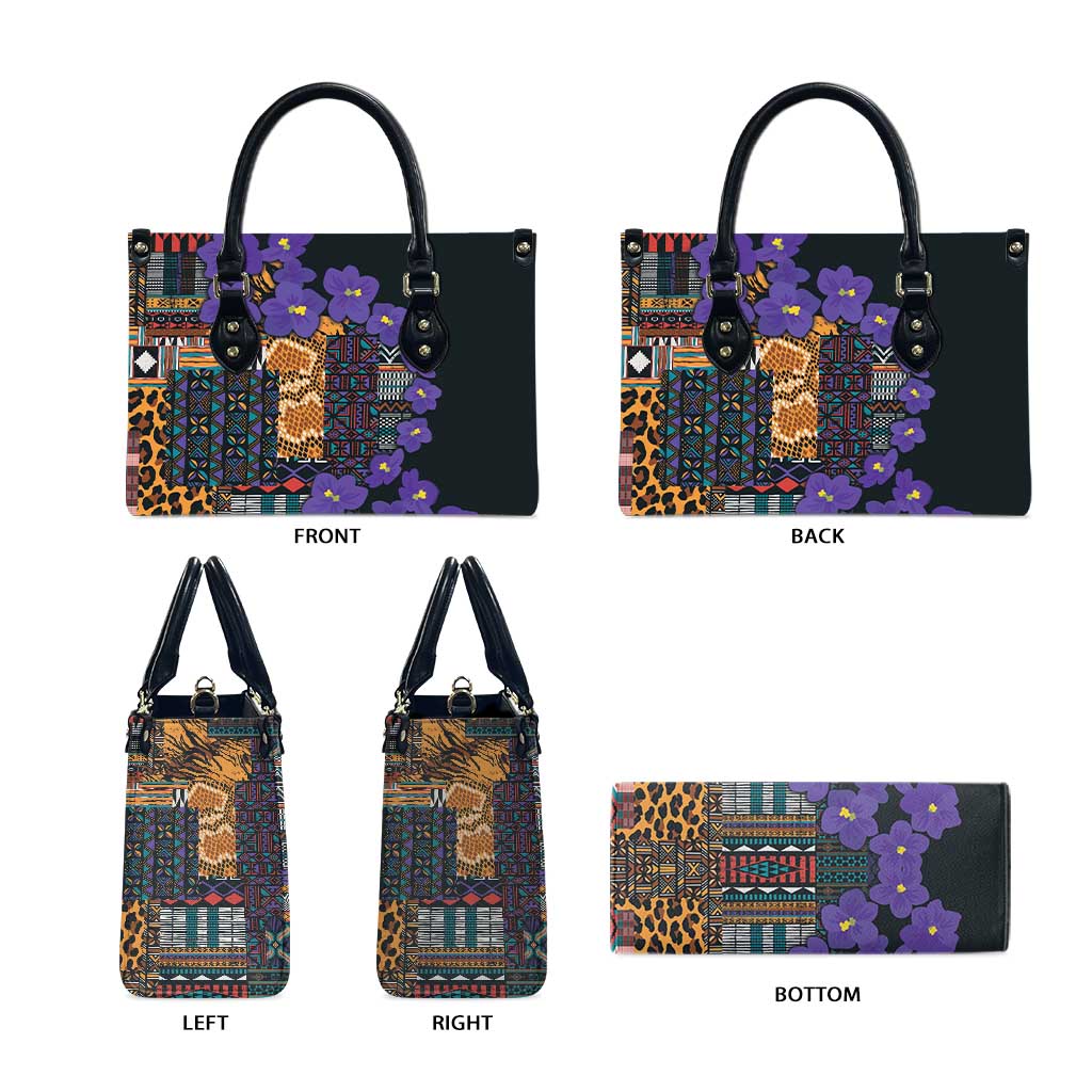 Africa Violets Flowers Leather Bag Mix Native Tribal Pattern