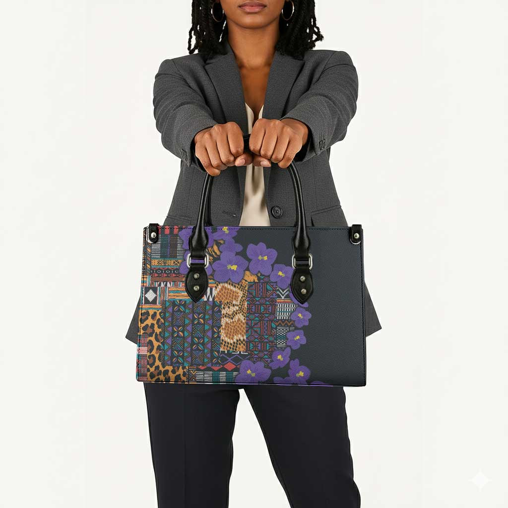 Africa Violets Flowers Leather Bag Mix Native Tribal Pattern