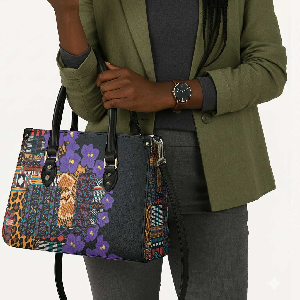 Africa Violets Flowers Leather Bag Mix Native Tribal Pattern
