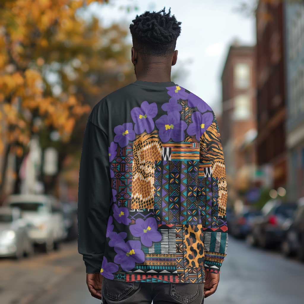Afro Violets Flowers Long Sleeve Shirt Mix Native Tribal Pattern LT9