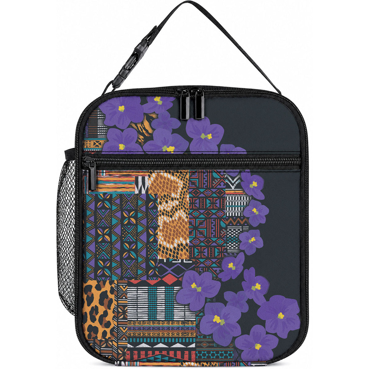 Africa Violets Flowers Lunch Bag Mix Native Tribal Pattern