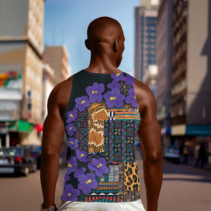 Afro Violets Flowers Men Tank Top Mix Native Tribal Pattern