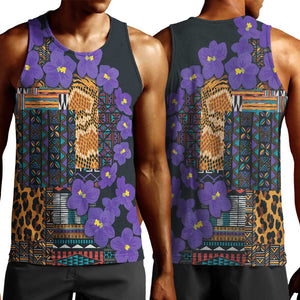 Afro Violets Flowers Men Tank Top Mix Native Tribal Pattern