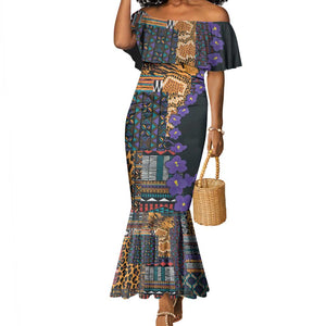 Afro Violets Flowers Mermaid Dress Mix Native Tribal Pattern