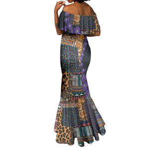 Afro Violets Flowers Mermaid Dress Mix Native Tribal Pattern