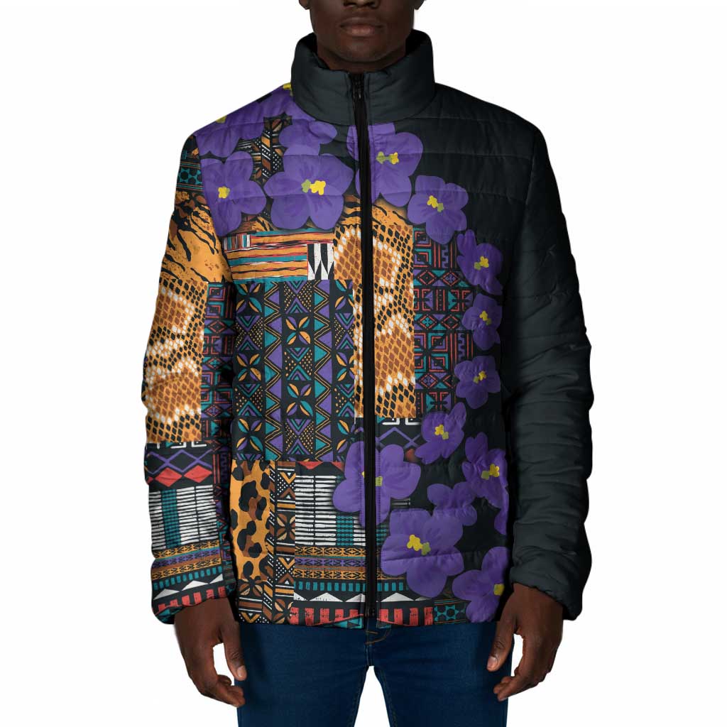 Africa Violets Flowers Padded Jacket Mix Native Tribal Pattern