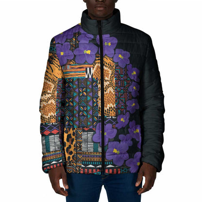 Africa Violets Flowers Padded Jacket Mix Native Tribal Pattern