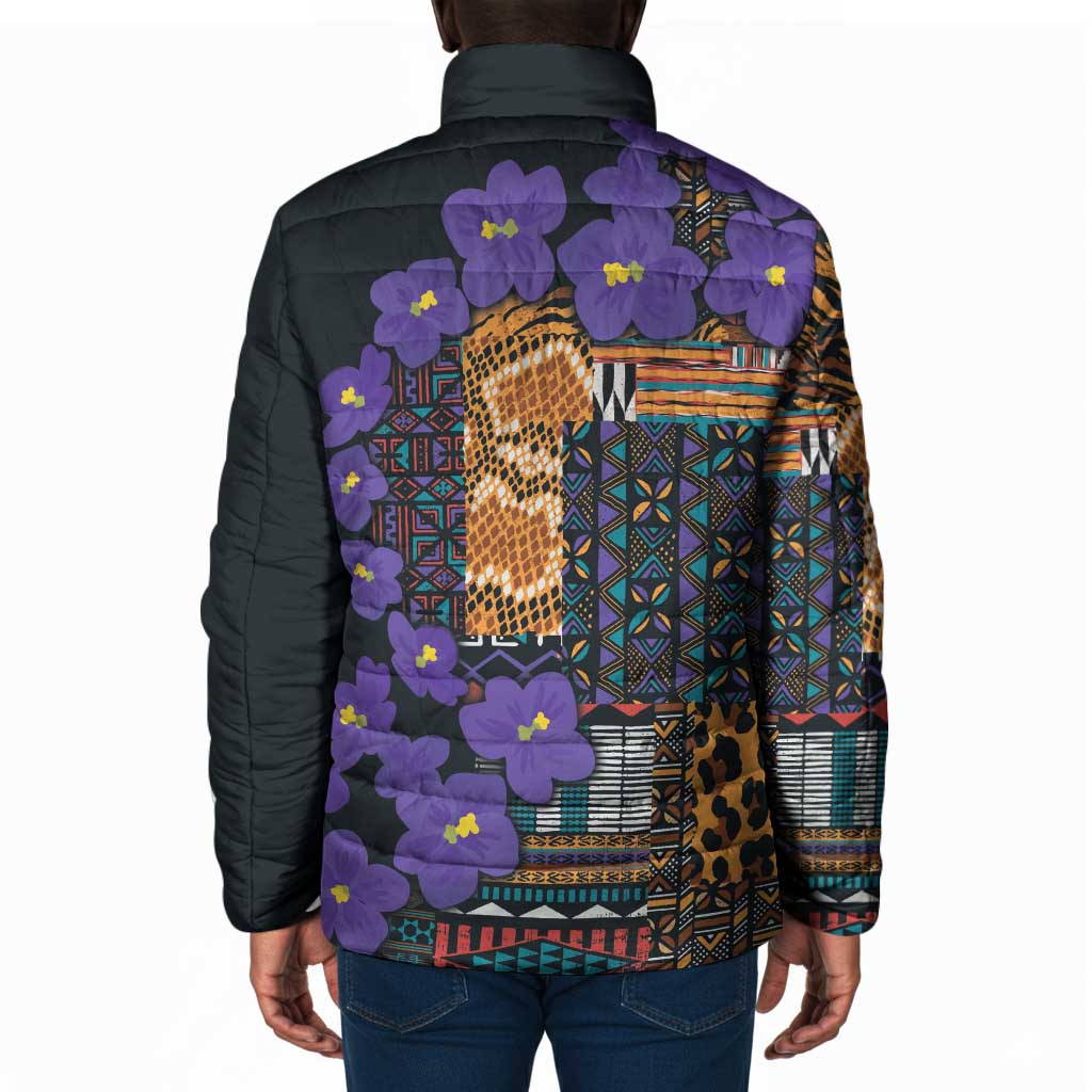 Africa Violets Flowers Padded Jacket Mix Native Tribal Pattern