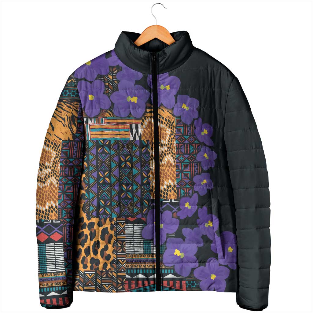 Africa Violets Flowers Padded Jacket Mix Native Tribal Pattern