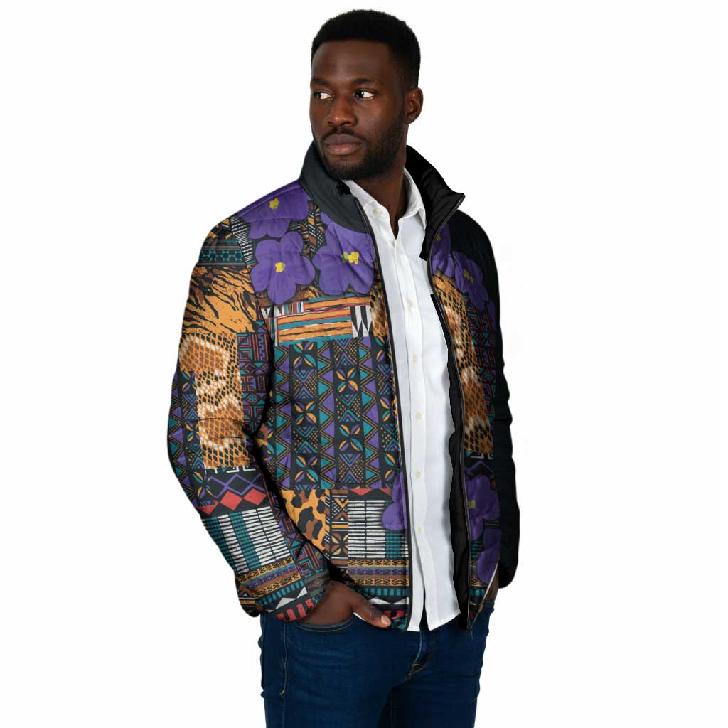Africa Violets Flowers Padded Jacket Mix Native Tribal Pattern
