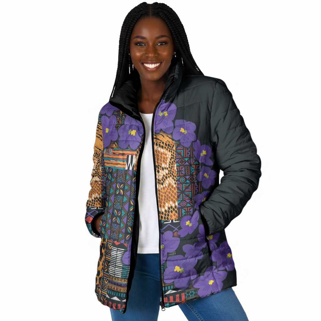 Africa Violets Flowers Padded Jacket Mix Native Tribal Pattern