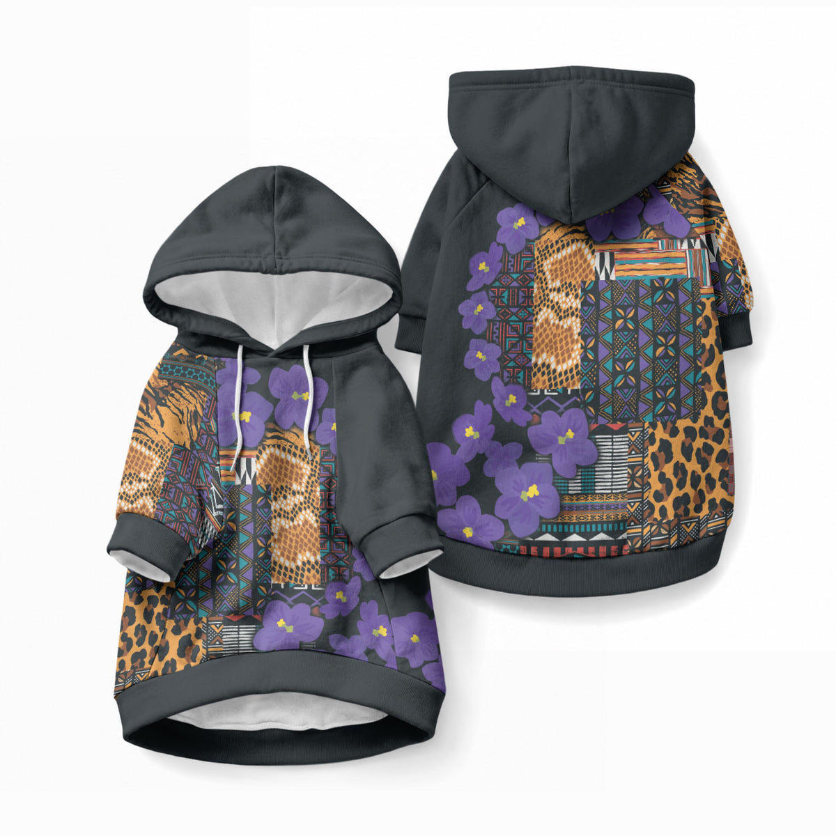 Africa Violets Flowers Pet Hoodie Mix Native Tribal Pattern