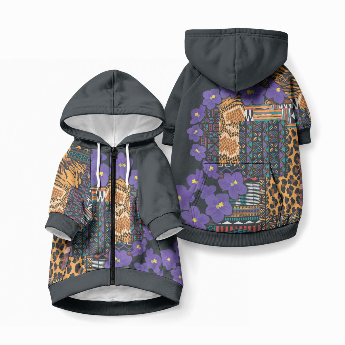 Africa Violets Flowers Pet Hoodie Mix Native Tribal Pattern