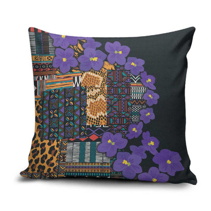 Africa Violets Flowers Pillow Cover Mix Native Tribal Pattern