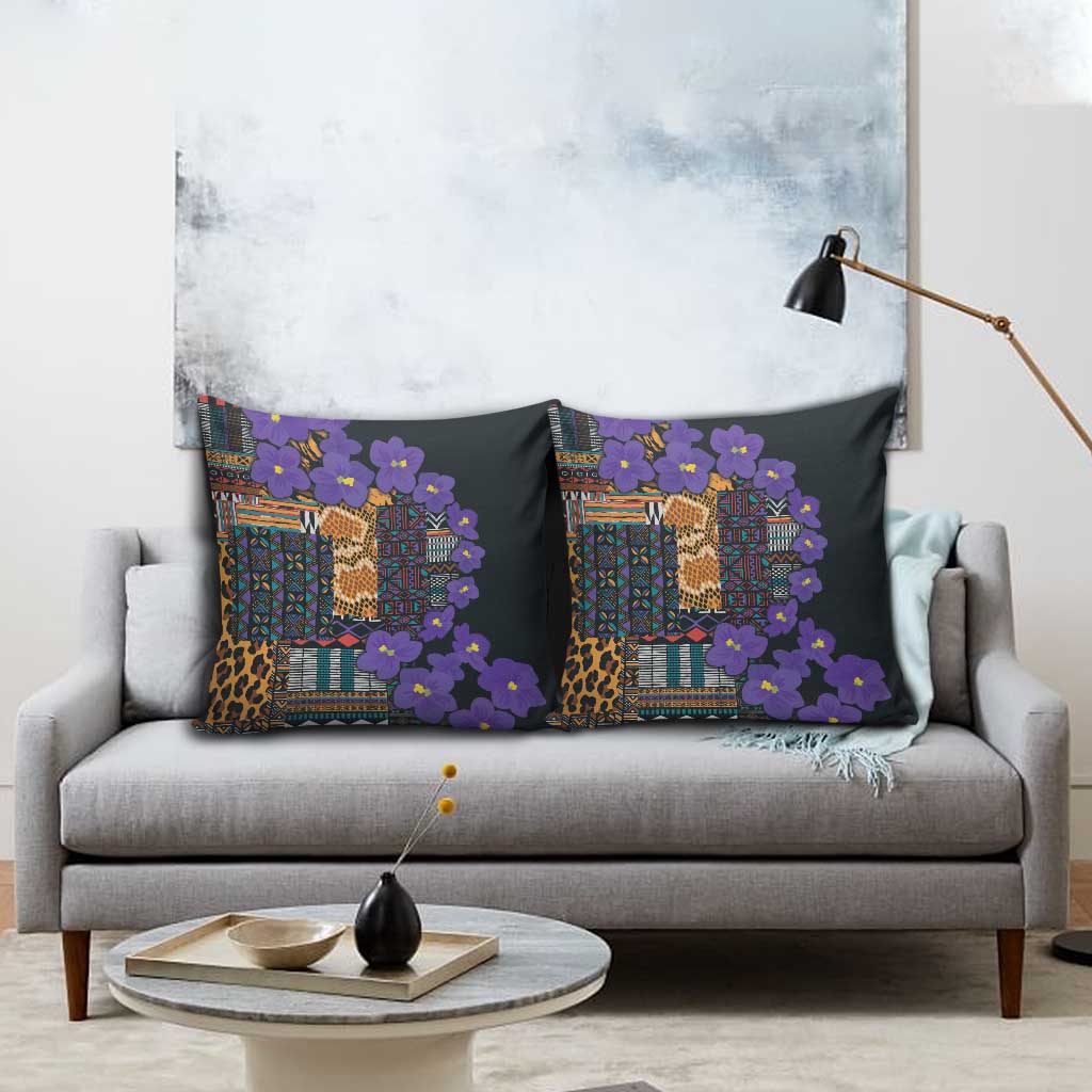 Africa Violets Flowers Pillow Cover Mix Native Tribal Pattern
