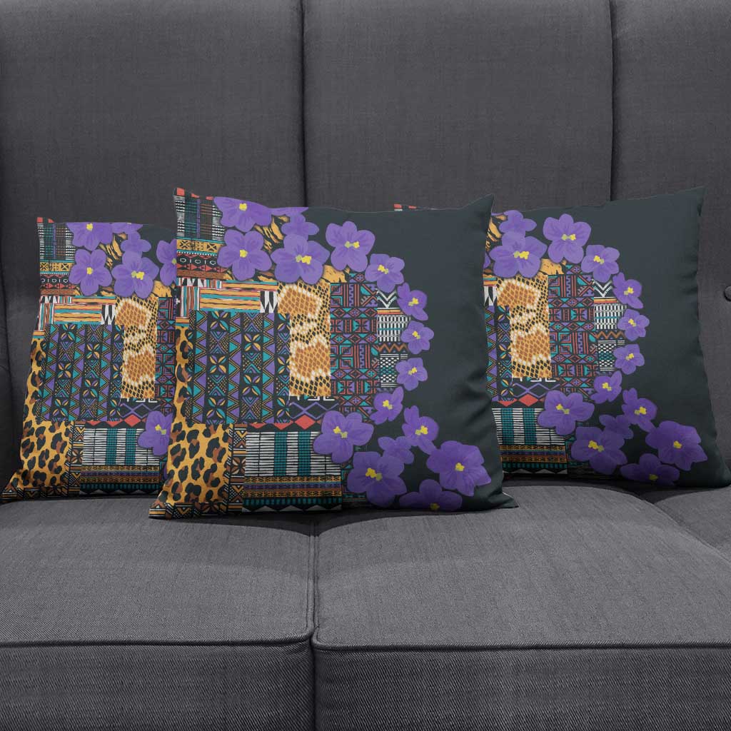 Africa Violets Flowers Pillow Cover Mix Native Tribal Pattern