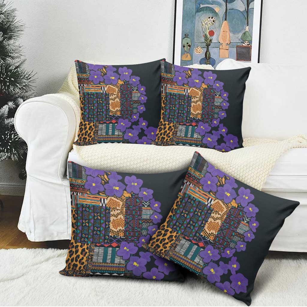 Africa Violets Flowers Pillow Cover Mix Native Tribal Pattern