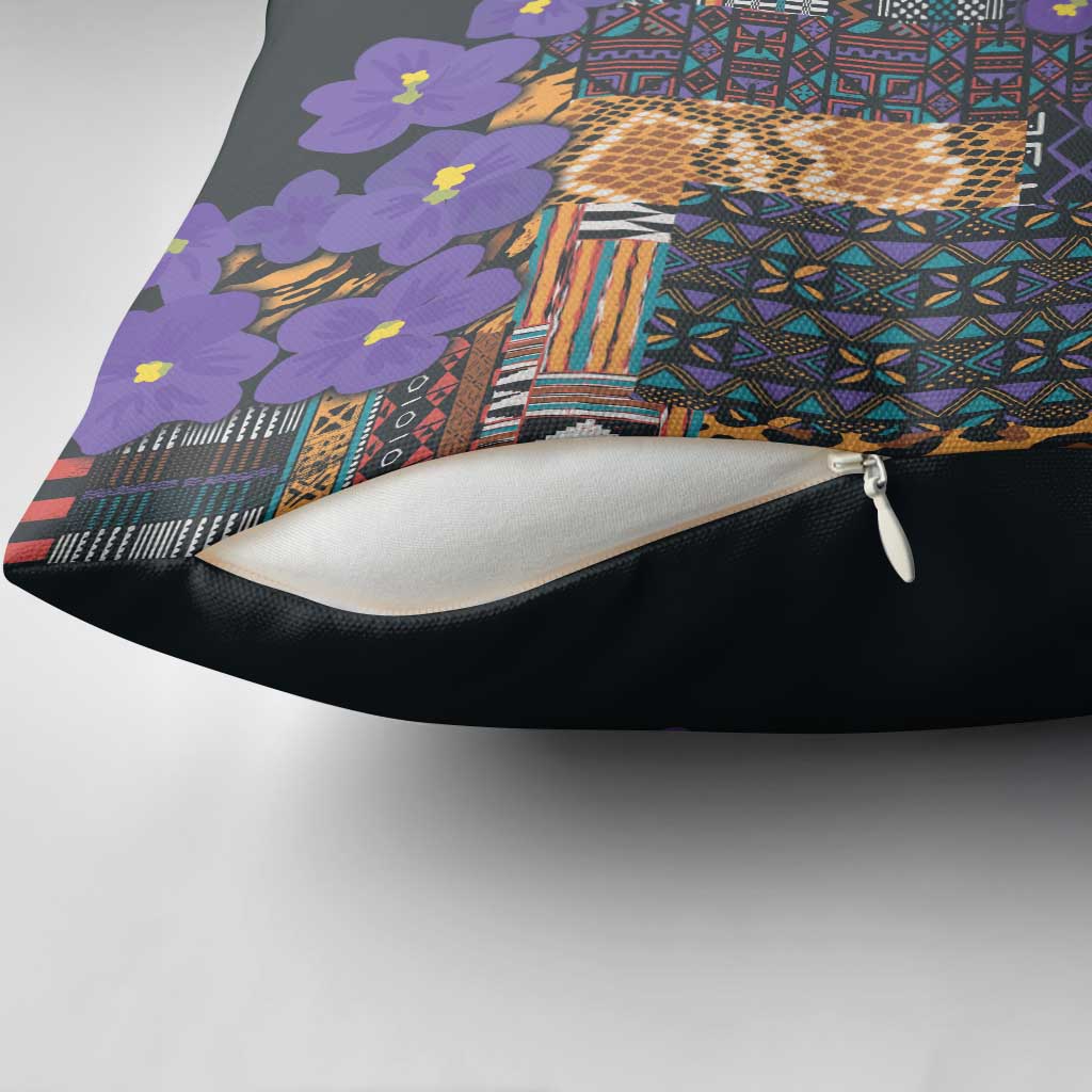 Africa Violets Flowers Pillow Cover Mix Native Tribal Pattern