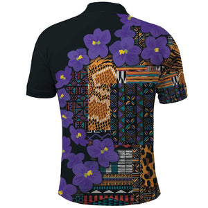 Afro Violets Flowers Polo Shirt Mix Native Tribal Pattern