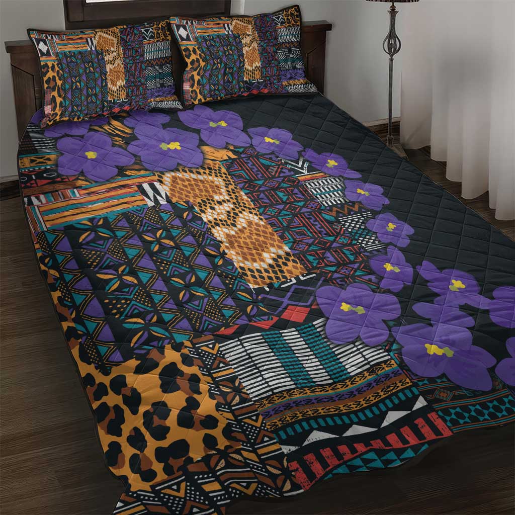 Afro Violets Flowers Quilt Bed Set Mix Native Tribal Pattern