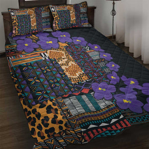 Afro Violets Flowers Quilt Bed Set Mix Native Tribal Pattern