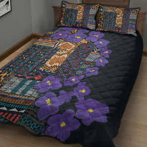 Afro Violets Flowers Quilt Bed Set Mix Native Tribal Pattern