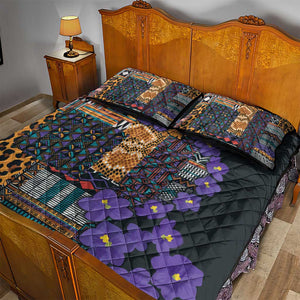 Afro Violets Flowers Quilt Bed Set Mix Native Tribal Pattern