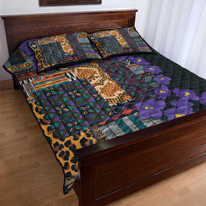 Afro Violets Flowers Quilt Bed Set Mix Native Tribal Pattern