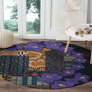 Afro Violets Flowers Round Carpet Mix Native Tribal Pattern