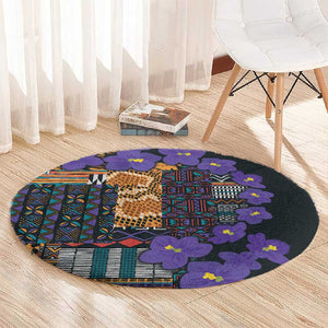 Afro Violets Flowers Round Carpet Mix Native Tribal Pattern