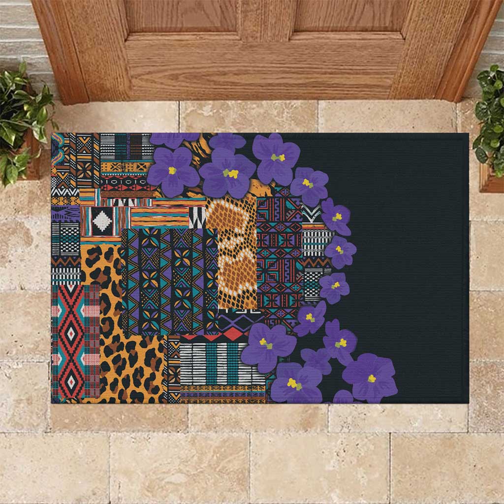 Afro Violets Flowers Rubber Doormat Mix Native Tribal Pattern