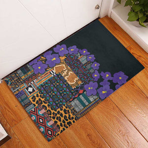 Afro Violets Flowers Rubber Doormat Mix Native Tribal Pattern