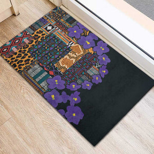 Afro Violets Flowers Rubber Doormat Mix Native Tribal Pattern