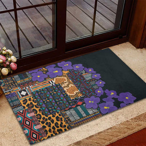 Afro Violets Flowers Rubber Doormat Mix Native Tribal Pattern