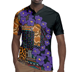 Afro Violets Flowers Rugby Jersey Mix Native Tribal Pattern