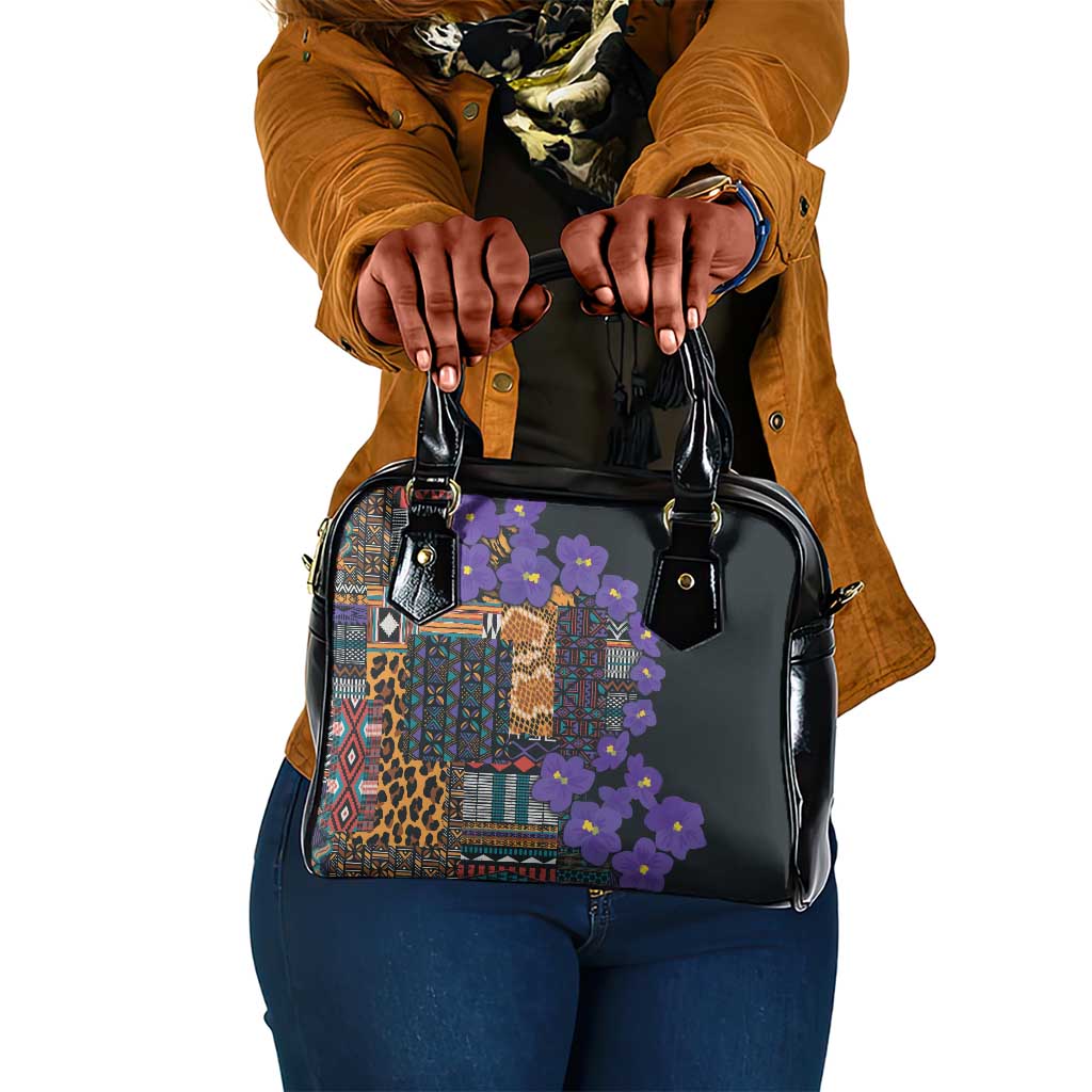 Afro Violets Flowers Shoulder Handbag Mix Native Tribal Pattern