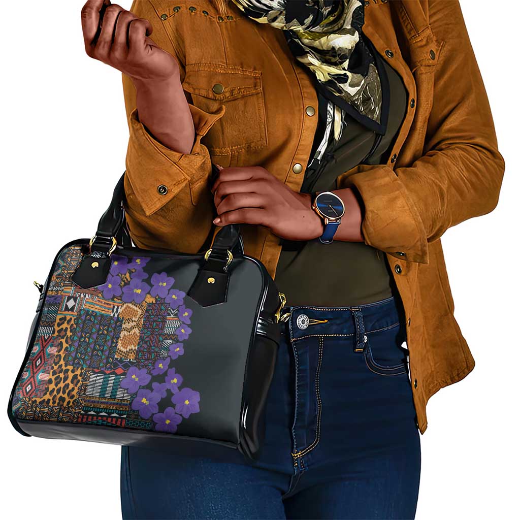 Afro Violets Flowers Shoulder Handbag Mix Native Tribal Pattern