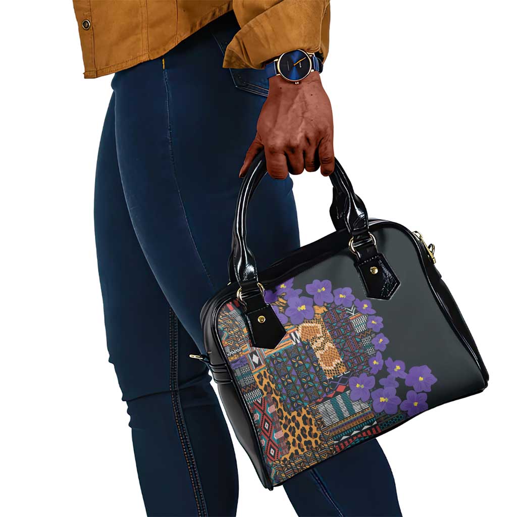 Afro Violets Flowers Shoulder Handbag Mix Native Tribal Pattern