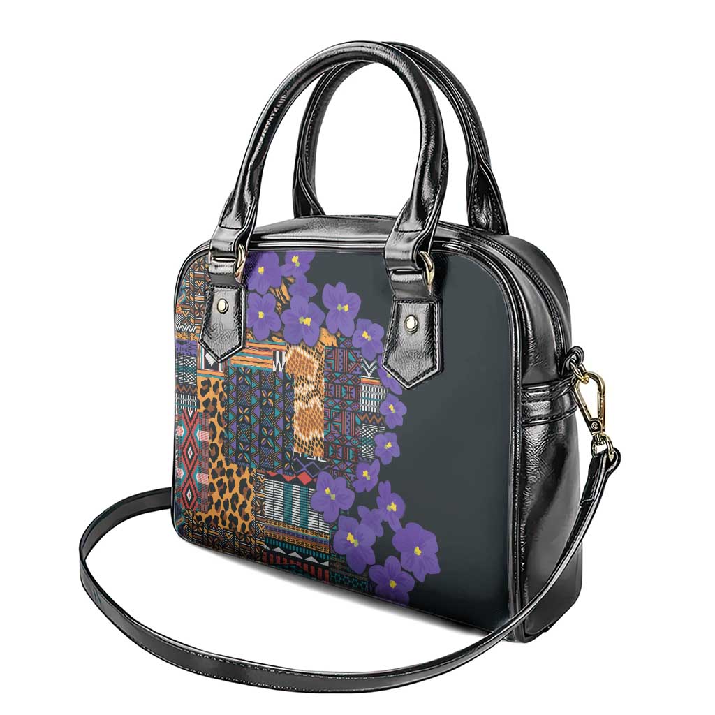 Afro Violets Flowers Shoulder Handbag Mix Native Tribal Pattern