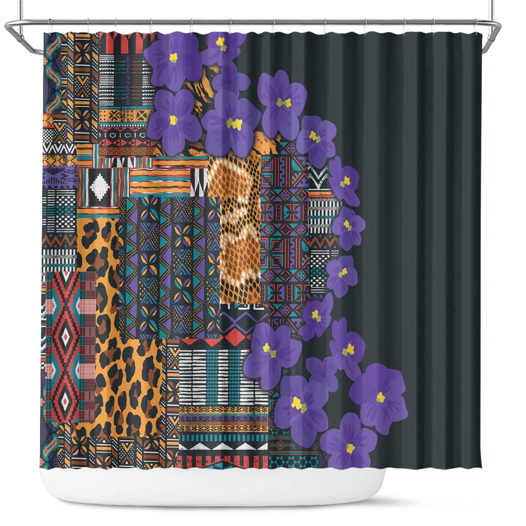 Afro Violets Flowers Shower Curtain Mix Native Tribal Pattern