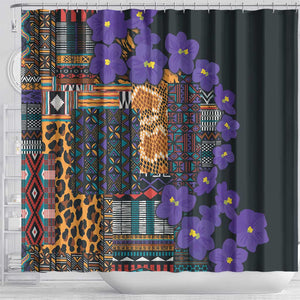 Afro Violets Flowers Shower Curtain Mix Native Tribal Pattern