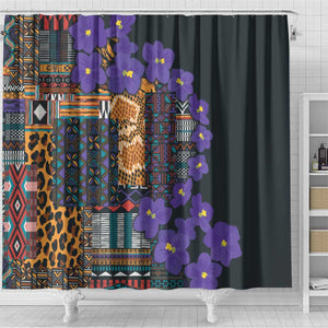 Afro Violets Flowers Shower Curtain Mix Native Tribal Pattern