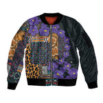Afro Violets Flowers Sleeve Zip Bomber Jacket Mix Native Tribal Pattern