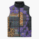 Africa Violets Flowers Sleeveless Puffer Jacket Mix Native Tribal Pattern