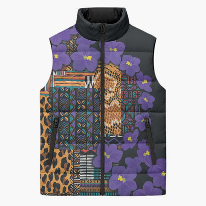 Africa Violets Flowers Sleeveless Puffer Jacket Mix Native Tribal Pattern