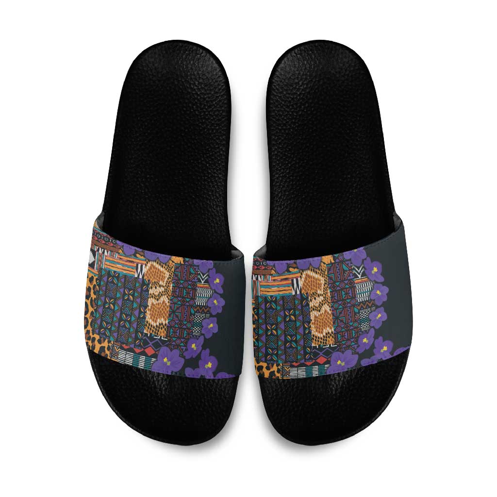 Africa Violets Flowers Slide Sandals Mix Native Tribal Pattern