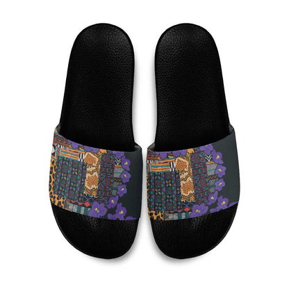 Africa Violets Flowers Slide Sandals Mix Native Tribal Pattern