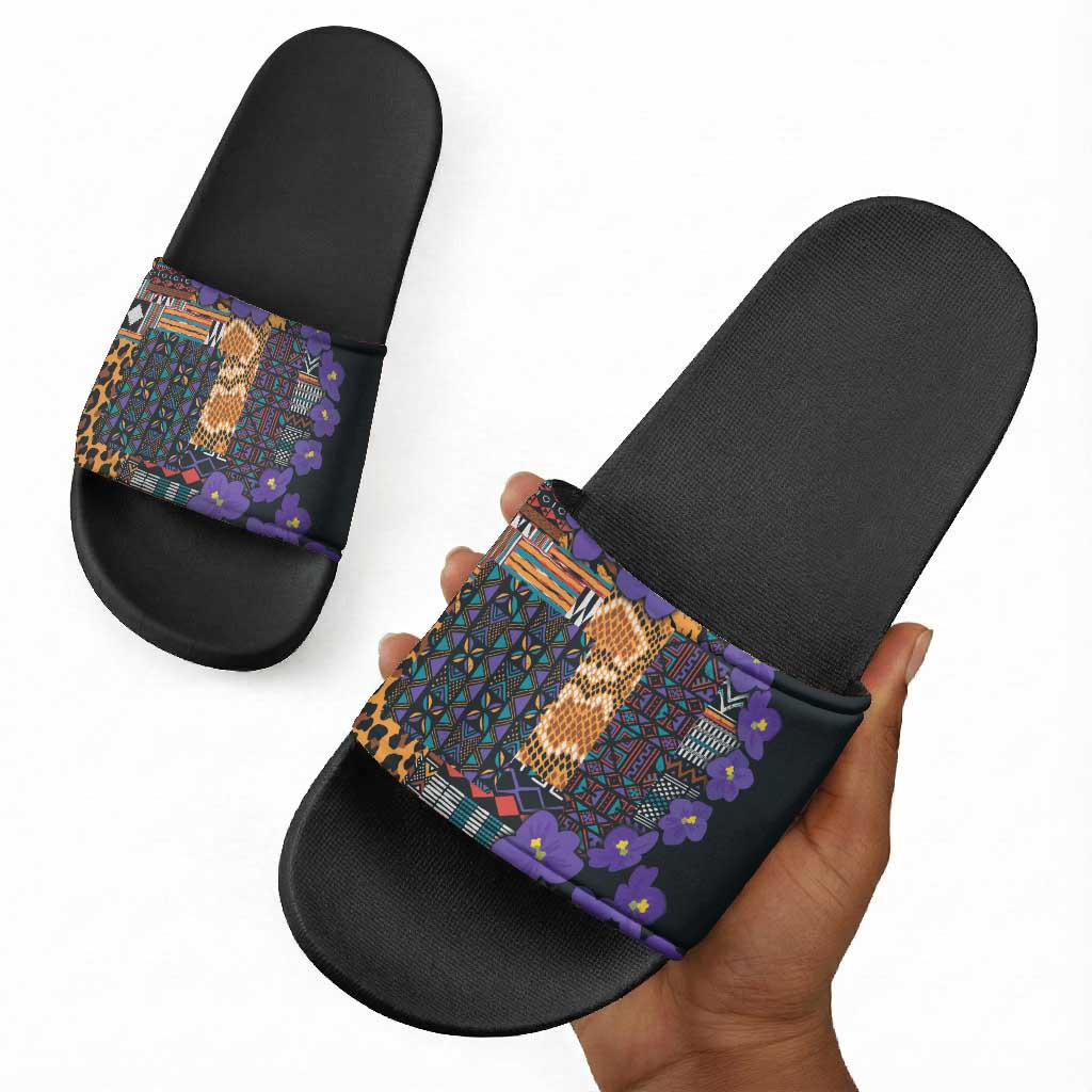 Africa Violets Flowers Slide Sandals Mix Native Tribal Pattern